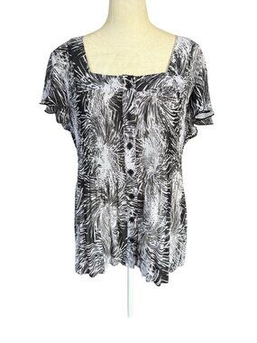 Sere Nade women's sheer black and white patterned button down blouse size large